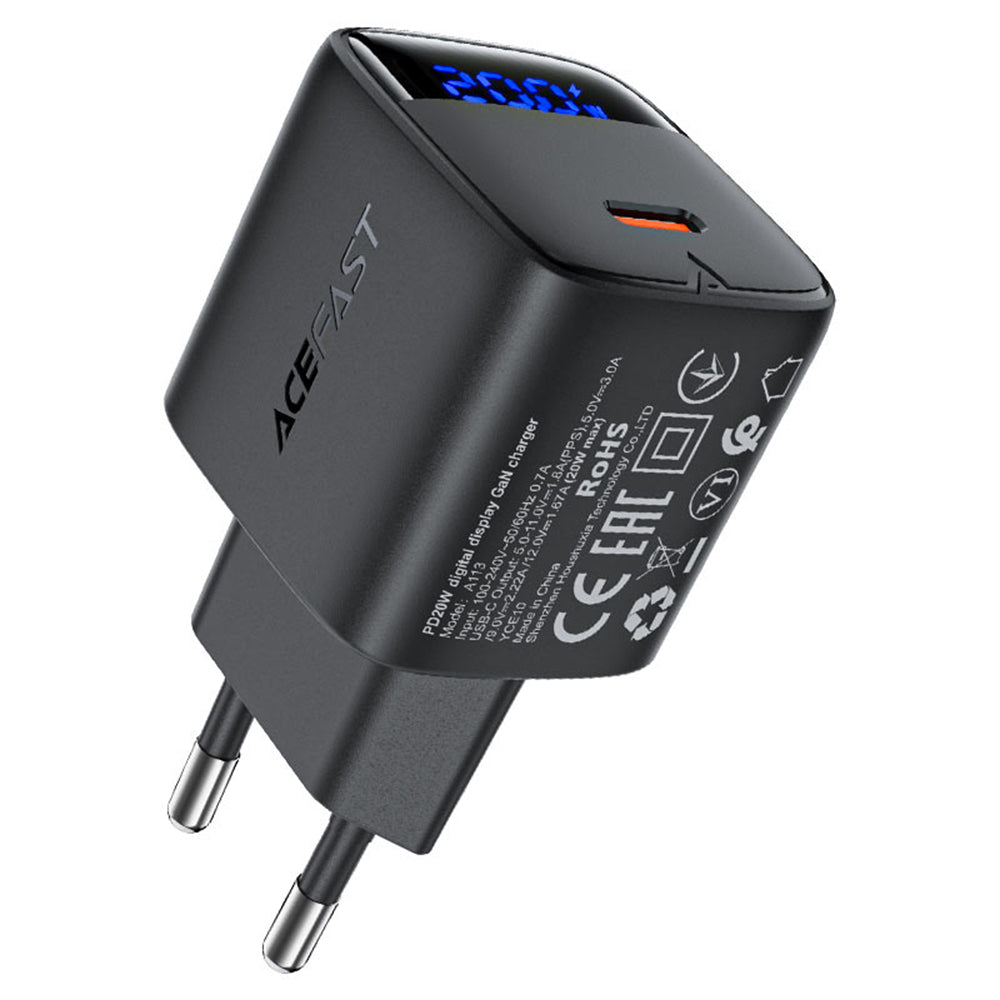 Acefast A113 Display Network Charger, 20W, 3A, 1 x USB-C, Black