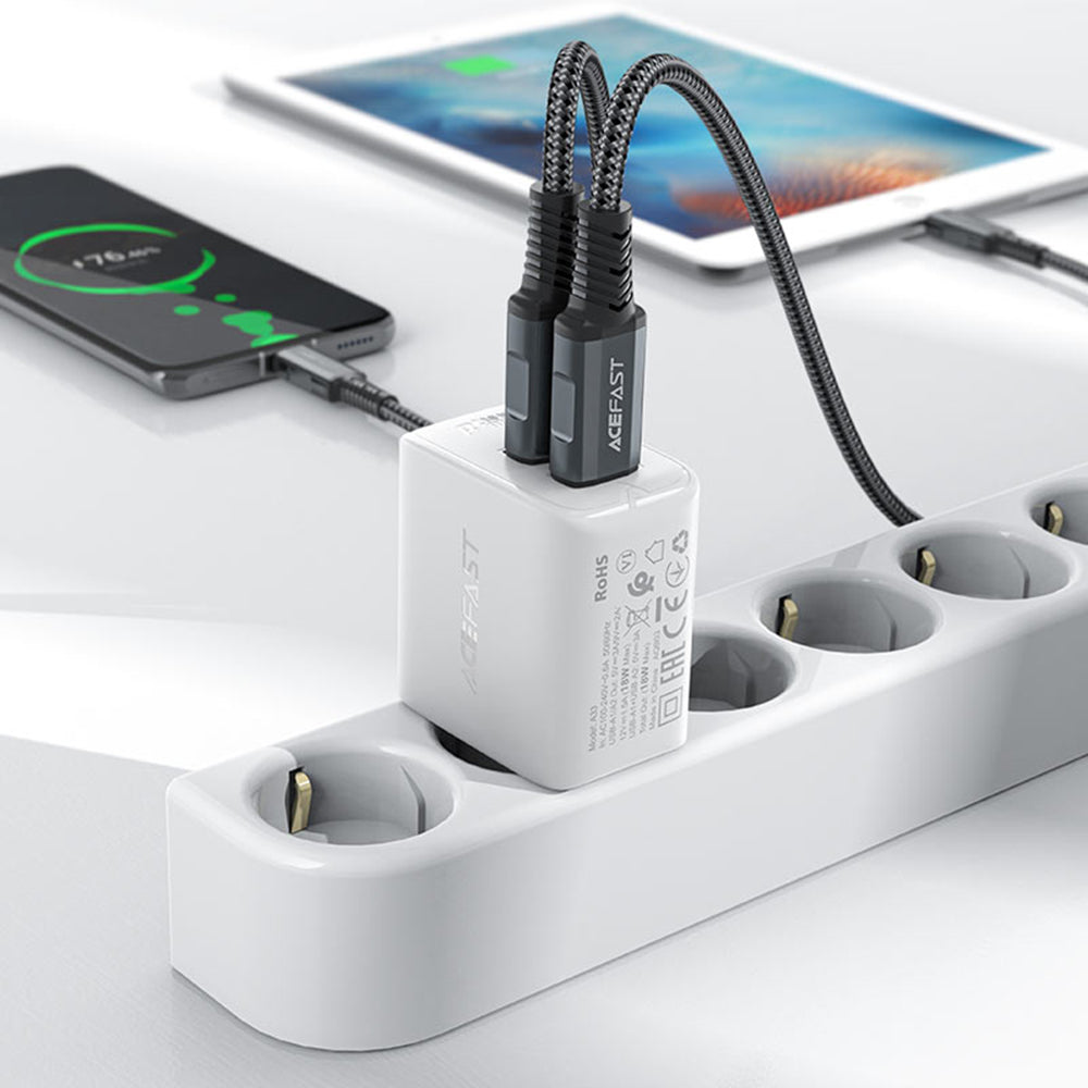 Acefast A33 Network Charger, 18W, 3A, 2 x USB-A, Black