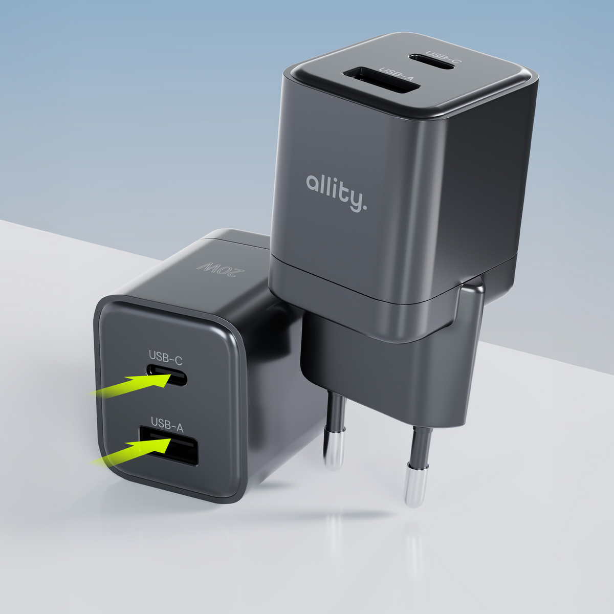 Allity Network Charger. ATC-01-30WAC Mini, 30W, 3A, 1 x USB-A - 1 x USB-C, Black
