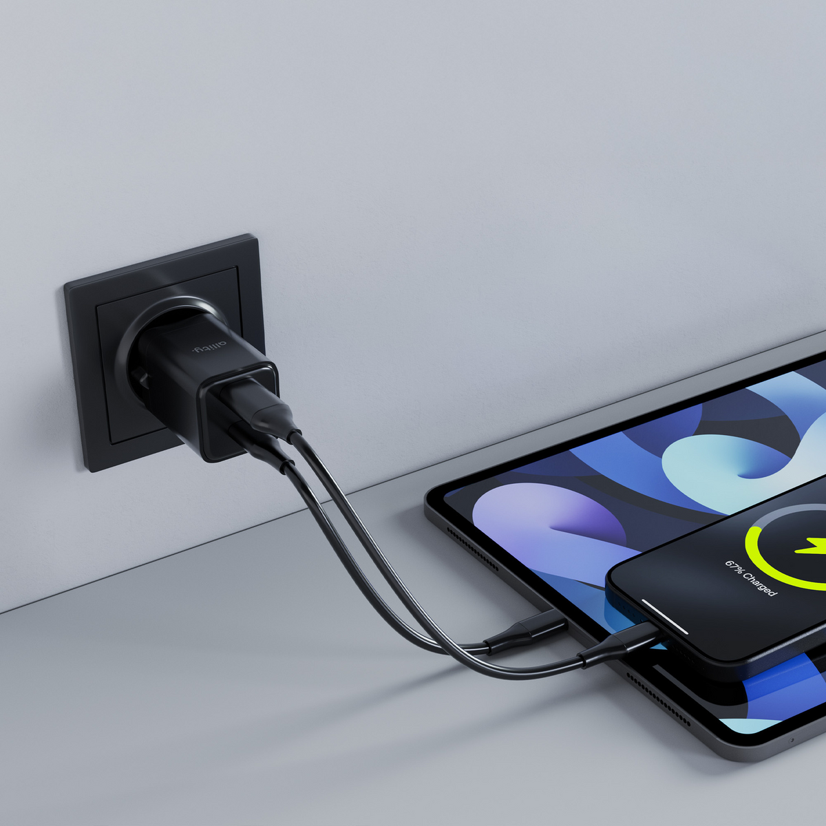 Allity Network Charger. ATC-01-30WAC Mini, 30W, 3A, 1 x USB-A - 1 x USB-C, Black