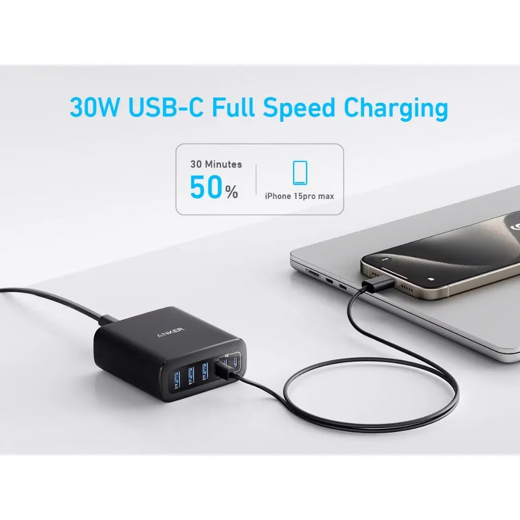Anker Station Charger, 112W, 3A, 3 x USB-A - 3 x USB-C, Black A2154G11