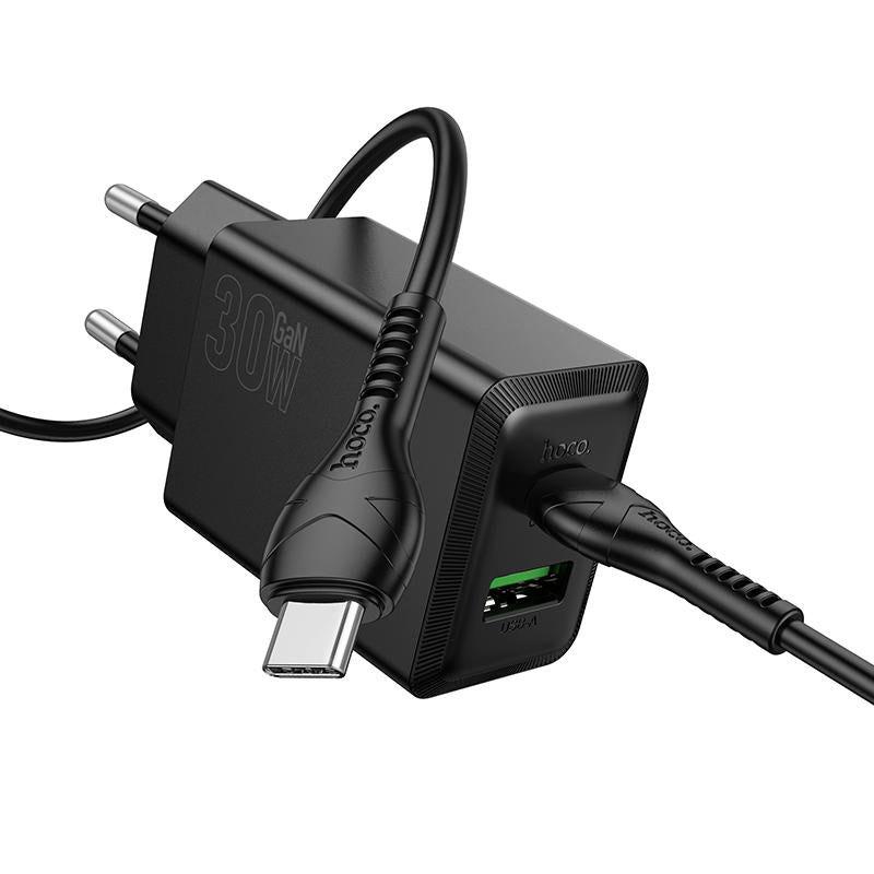Network Charger with USB-C Cable HOCO N71, 30W, 3A, 1 x USB-A - 1 x USB-C, Black
