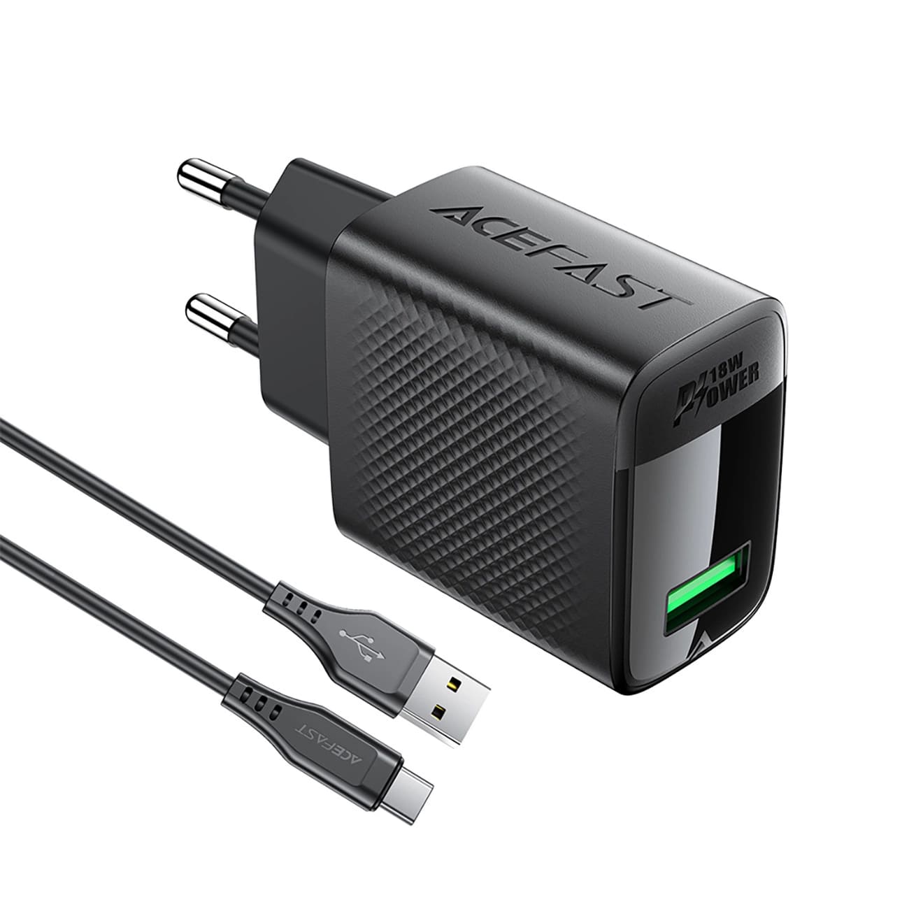 Acefast A90 USB-C Network Charger, 18W, 3A, 1 x USB-A, Black