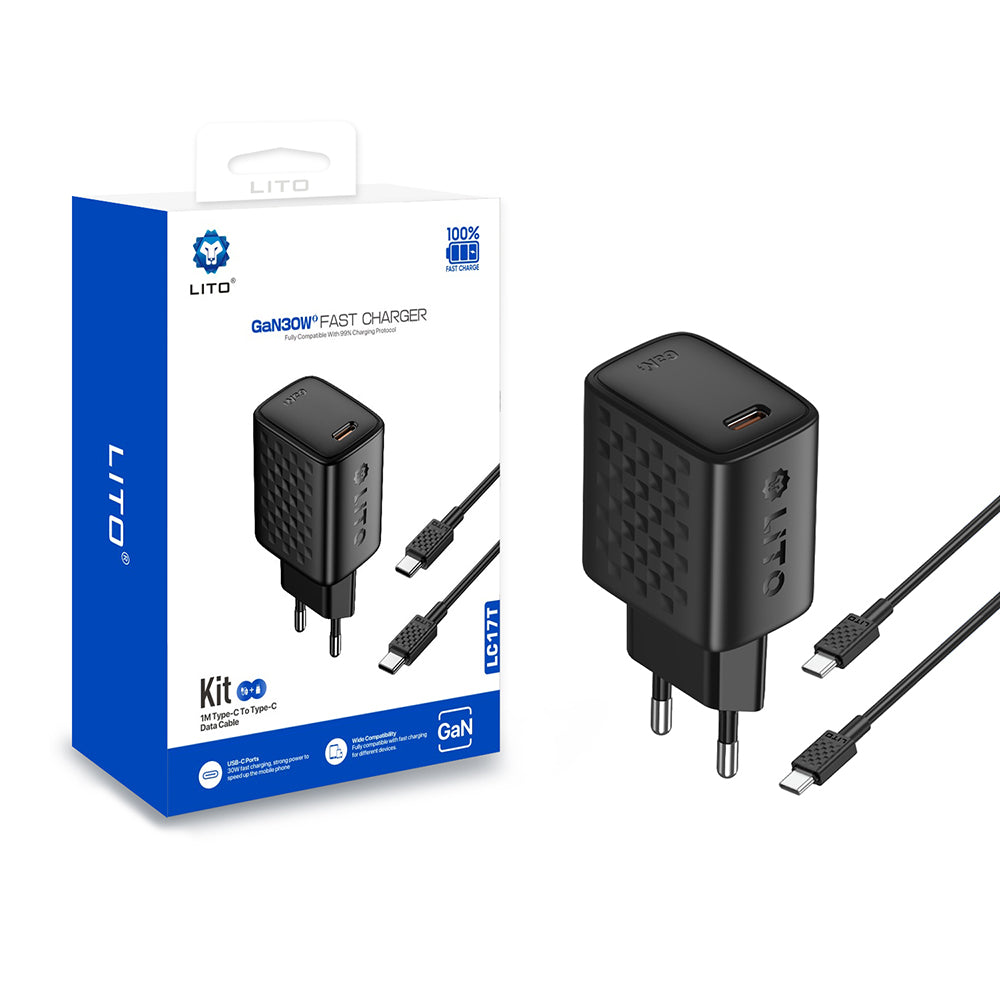 Lito LC17 Network Charger, 30W, 3A, 1 x USB-C, Black