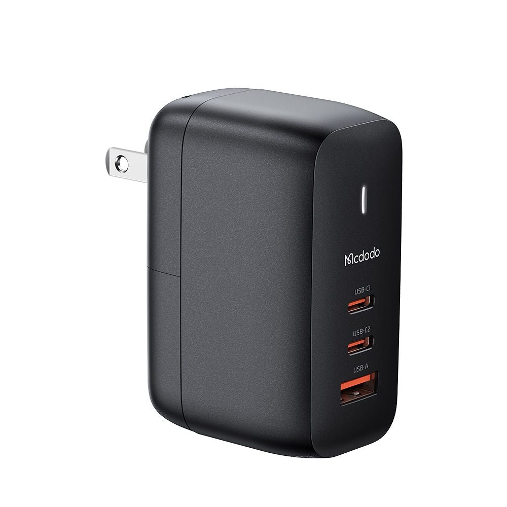 McDodo CH-8442 Mecha Travel Network Charger with USB-C Cable, 65W, 5A, 1 x USB-A - 2 x USB-C, Black
