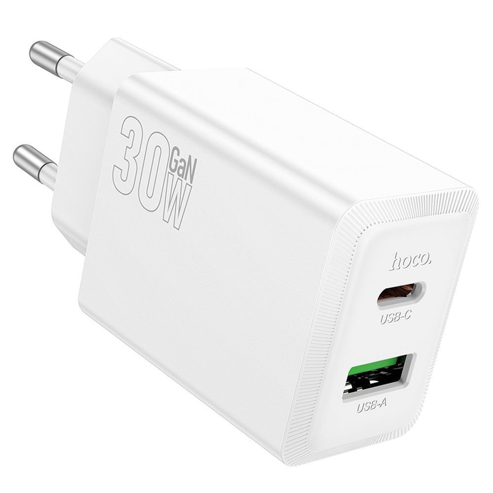 HOCO N71 Network Charger, 30W, 3A, 1 x USB-A - 1 x USB-C, White