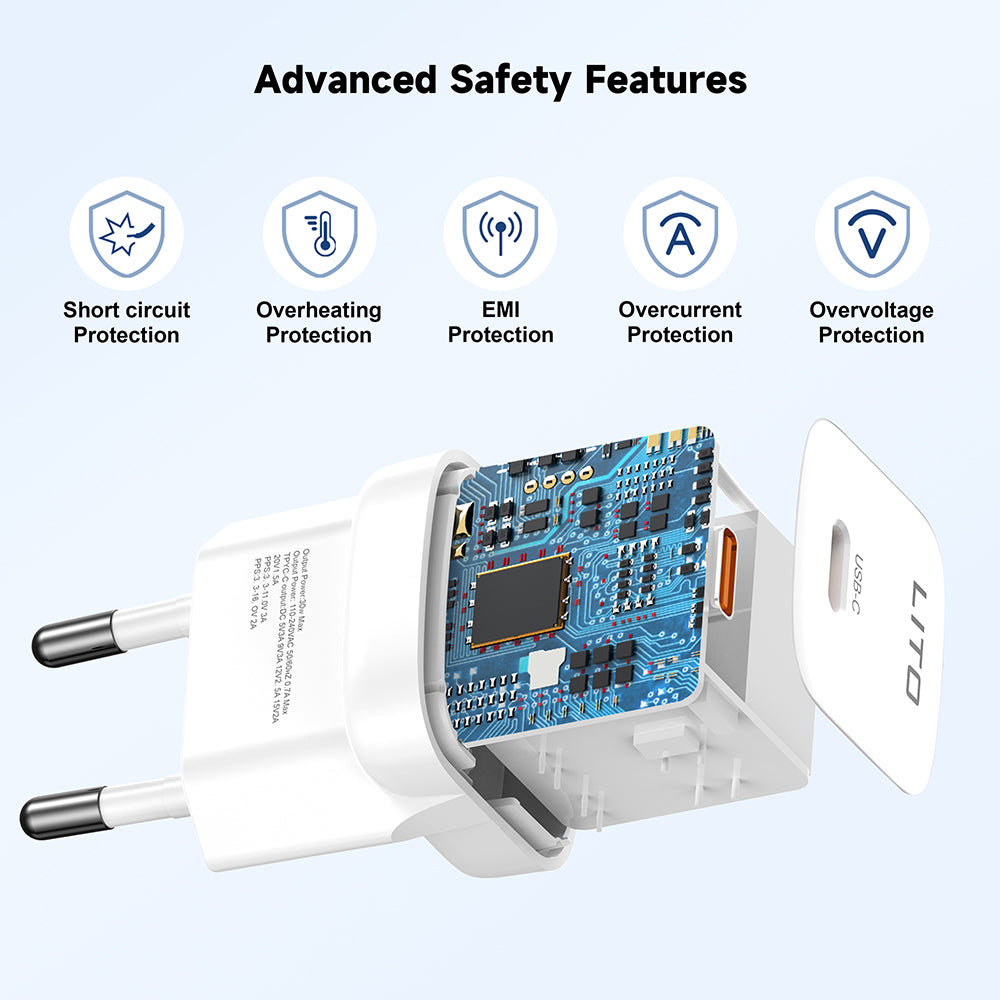 Lito LC11 Network Charger, 30W, 3A, 1 x USB-C, White