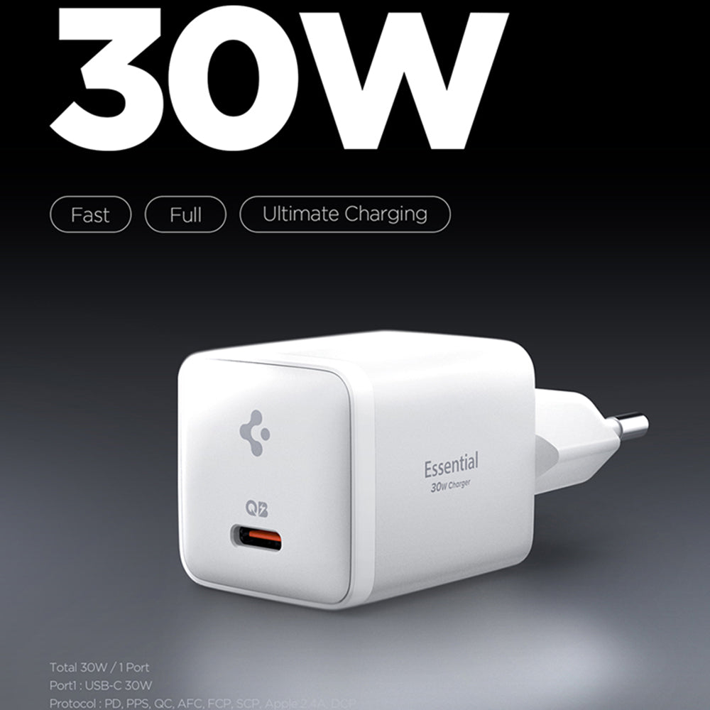 Spigen EE301EU Essential Network Charger, 30W, 3A, 1 x USB-C, White ACH09492