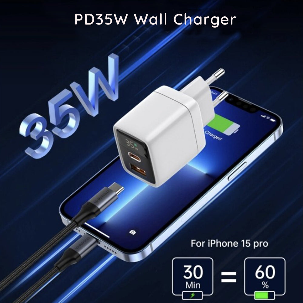 Techsuit CH3 LEDChargX Display Network Charger, 35W, 3A, 1 x USB-A - 1 x USB-C, White