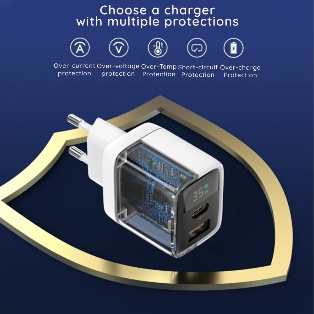 Techsuit CH3 LEDChargX Display Network Charger, 35W, 3A, 1 x USB-A - 1 x USB-C, White