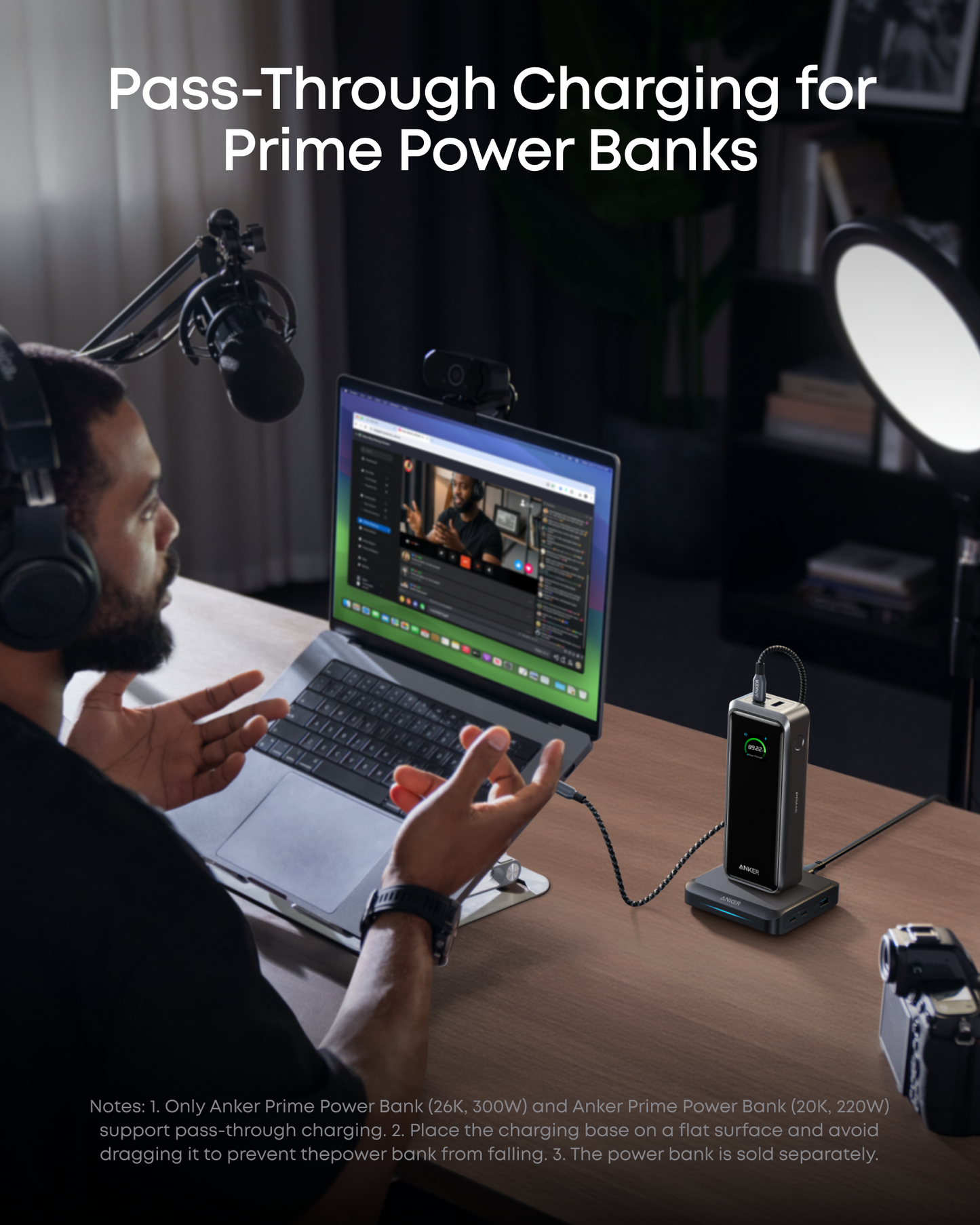 Anker Charging Dock for Prime External Battery, 150W, 5A, 1 x Pogo Pin - 1 x USB-A - 2 x USB-C, Black A1903G11