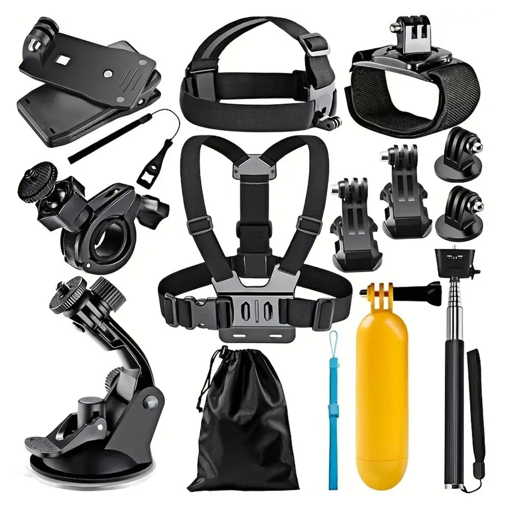 Techsuit SA15 Sports Camera Accessory Kit for GoPro / SJCAM Series, 15in1, Black