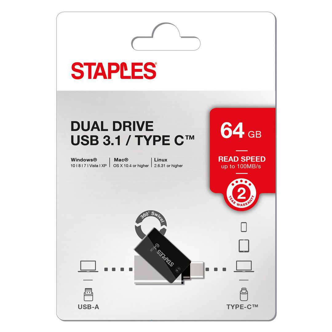 External Memory USB-A 3.1 / USB-C Staples K23, 64Gb EKMMD64GK233CST