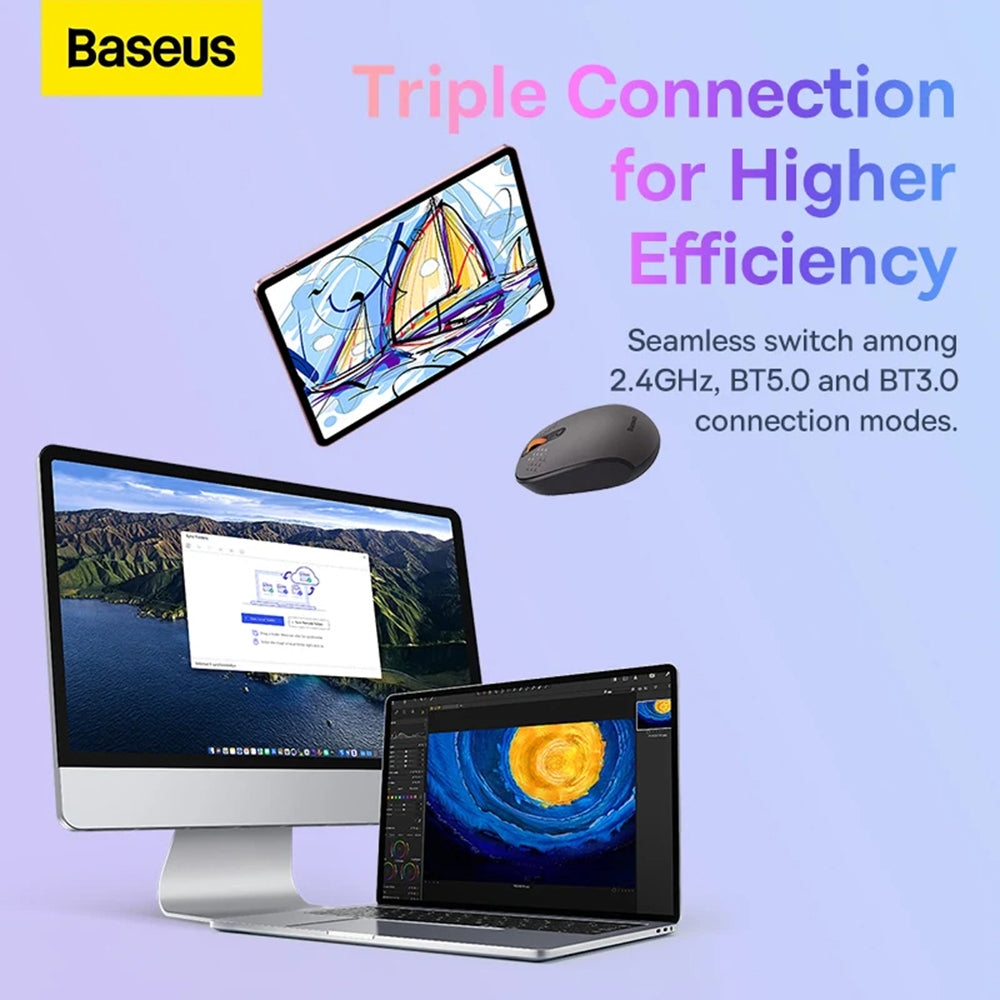 Baseus F01B Tri-Mode Wireless Mouse, 1600DPI, BT / Wi-Fi, Pink B0105555503413-00