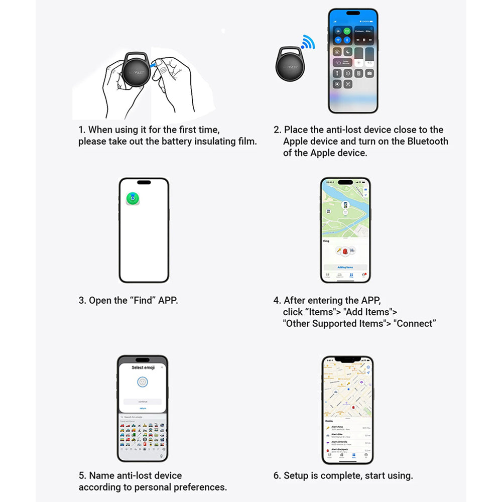 Acefast SmartTag S2 for iOS Series, Set of 4 Pieces, Black