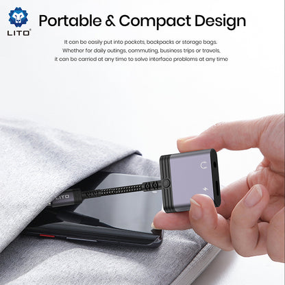 USB-C to USB-C / 3.5mm Lito LA04T Audio Adapter, Black