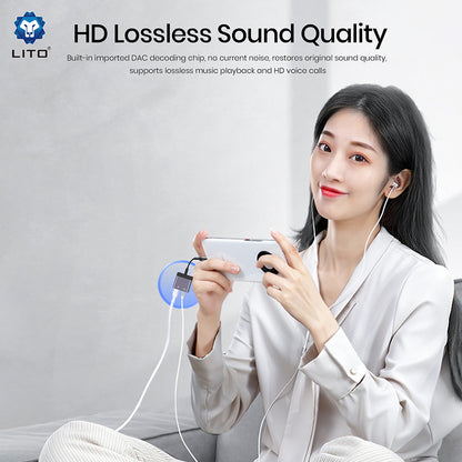 USB-C to USB-C / 3.5mm Lito LA04T Audio Adapter, Black