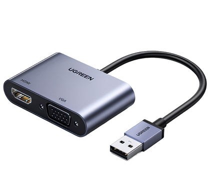 UGREEN CM449 Video Adapter, USB-A - HDMI / VGA, Gray