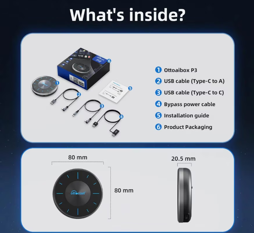 Wireless Carplay / Android Auto Adapter Ottocast OttoAibox P3 for Apple iPhone / Android Series PCS46