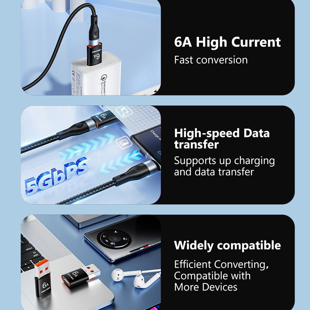 USB-C to USB-A Data and Charging Adapter Techsuit A5 HyperPort, Black Orange