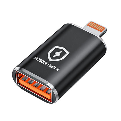 OTG Lightning - USB-A Techsuit A6 HyperPort Adapter, Black Orange