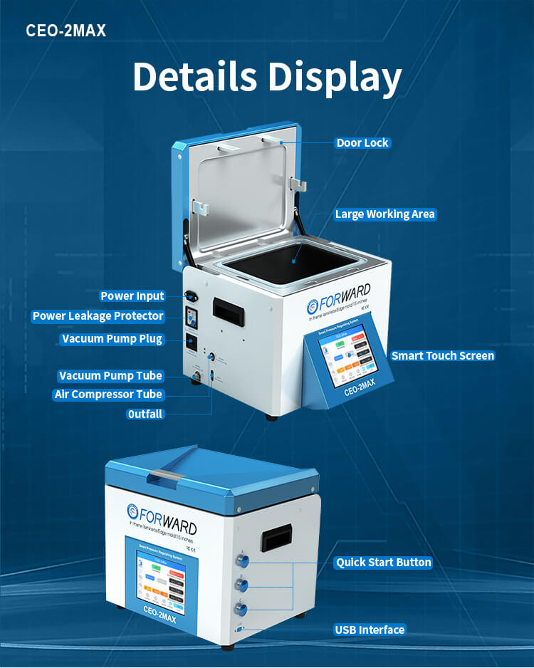 OCA Laminating Machine / Bubble Removal Package + Air Compressor + Vacuum Pump Forward CEO-2Max + FW-122B + FW-126S