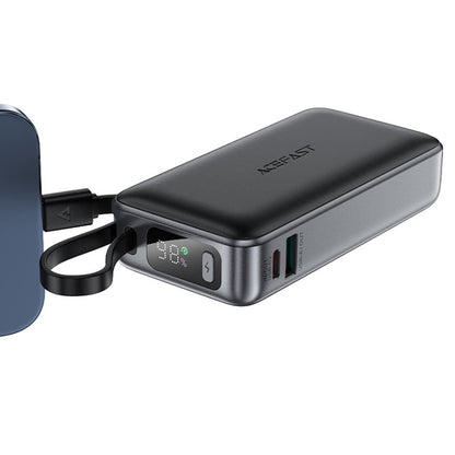 Acefast M7 External Battery, 10000mAh, 30W, QC + PD, 1 x USB-A - 2 x USB-C, Black