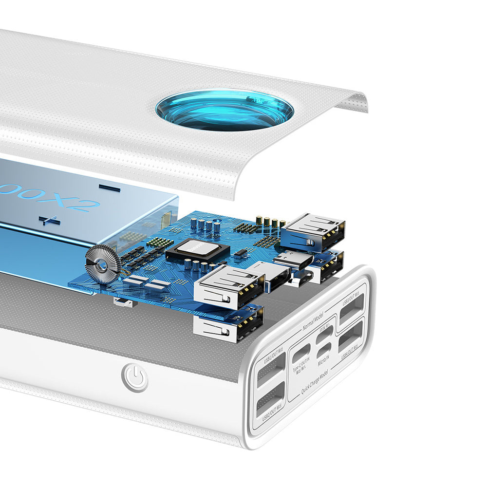 Baseus Amblight External Battery with Digital Display, 30000mAh, 65W, QC + PD, 1 x USB-C - 4 x USB-A, White PPLG000102