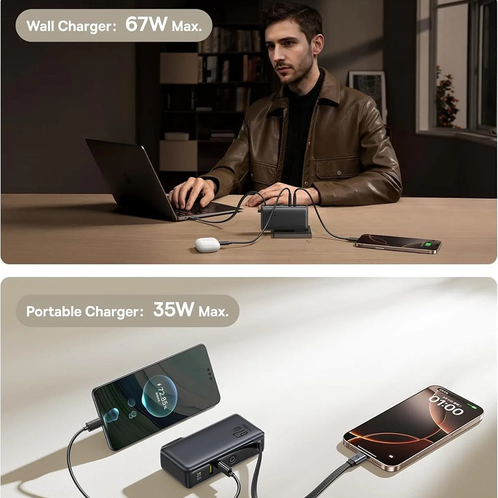 Baseus Nomos NT11 Omni US External Battery, 10000mAh, 67W, QC + PD, 1 x USB-A - 2 x USB-C, Black P10078807123-00