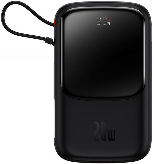 Baseus Qpow Pro External Battery, 20000mAh, 20W, QC + PD, 1 x Lightning - 1 x USB-A - 1 x USB-C, Black PPQD060201