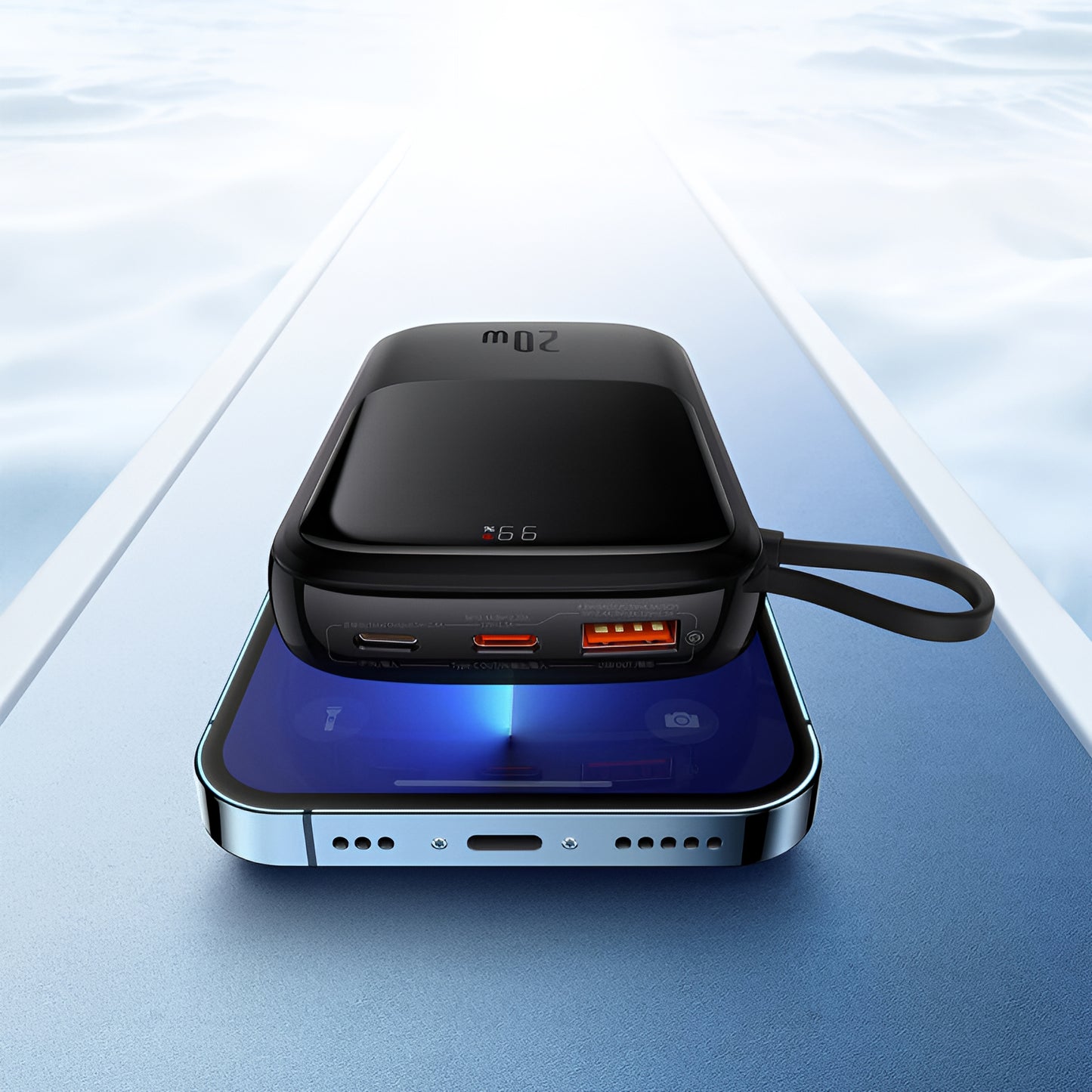 Baseus Qpow Pro External Battery, 20000mAh, 20W, QC + PD, 1 x Lightning - 1 x USB-A - 1 x USB-C, Black PPQD060201