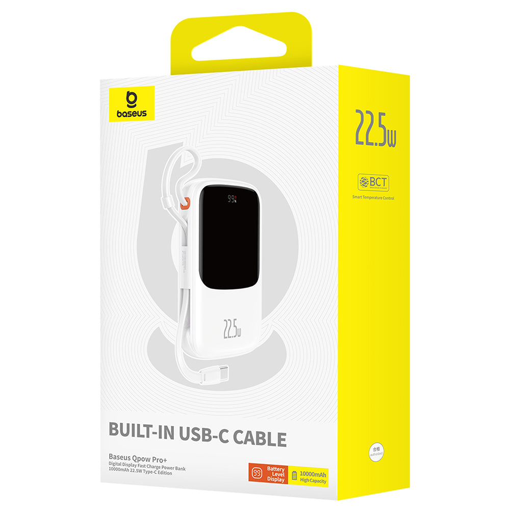 Baseus Qpow Pro+ External Battery, 10000mAh, 22.5W, QC + PD, 1 x USB-A - 2 x USB-C, White P10067101213-00