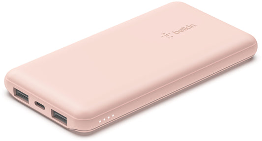 Belkin BoostCharge External Battery, 10000mAh, 15W, 1 x USB-C - 2 x USB-A, Pink BPB011btRG