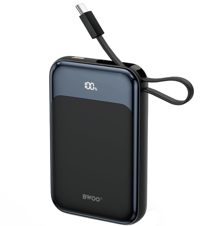 Wireless External Battery BWOO BO-P80, 10000mAh, 22.5W, PD + FQI, 1 x QI - 2 x USB-C, Black