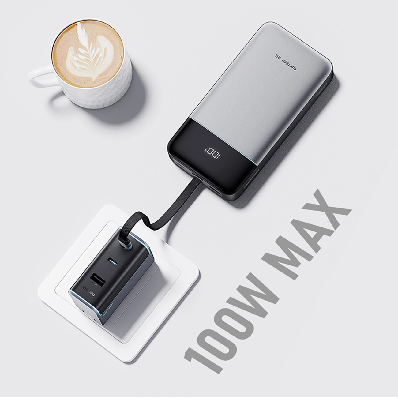 Cuktech LPB252N External Battery, 25000mAh, 120W, QC + PD, 1 x USB-A - 2 x USB-C, Gray