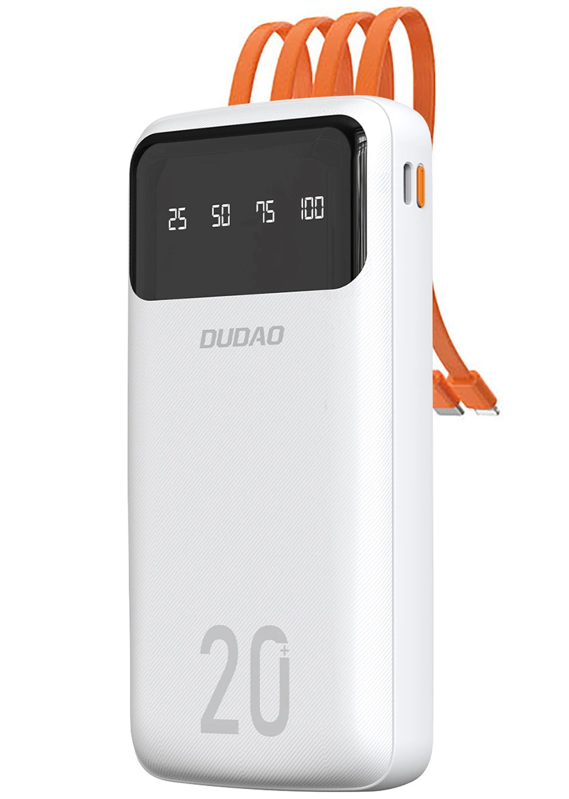 Dudao K6Pro+ External Battery, 20000mAh, 10W, 1 x Lightning - 1 x microUSB - 1 x USB-A - 1 x USB-C, White