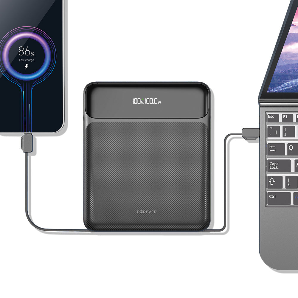 External Battery Forever TB-200, 20000mAh, 100W, QC + PD, 1 x Lightning - 2 x USB-C - 2 x USB-A, Black