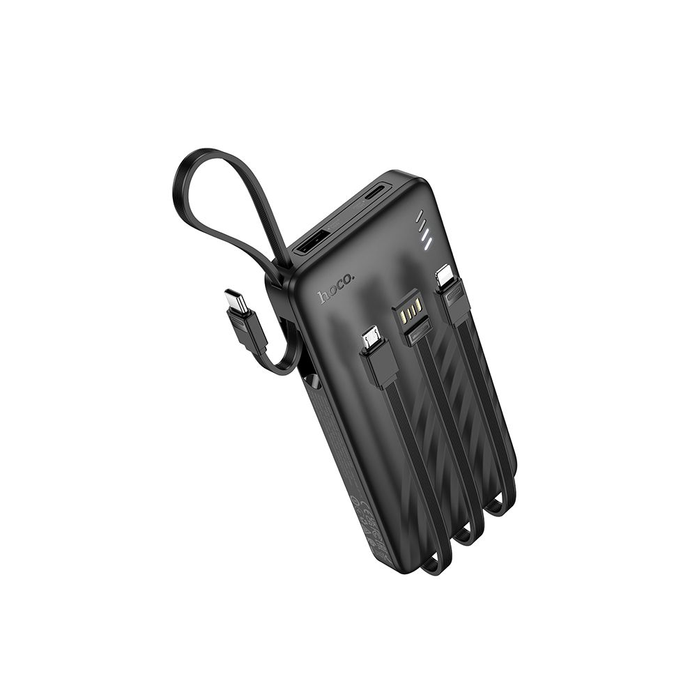 HOCO J146 External Battery, 10000mAh, 10W, 1 x Lightning - 1 x microUSB - 1 x USB-A - 1 x USB-C, Black