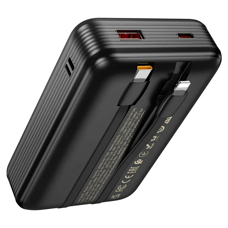 HOCO Q37A External Battery, 20000mAh, 22.5W, QC + PD, 1 x Lightning - 1 x USB-A - 2 x USB-C, Black