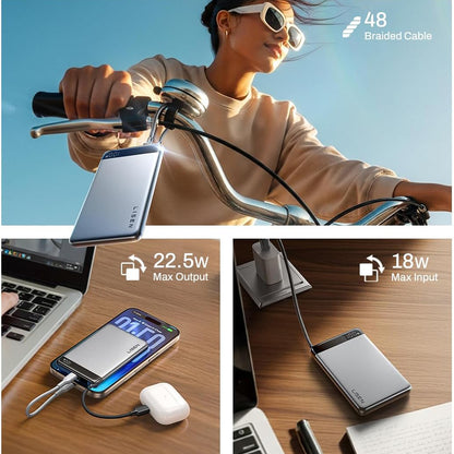 Lisen External Battery, 10000mAh, 22.5W, PD, 2 x USB-C, Gray