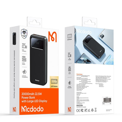 McDodo MC-4230 External Battery, 20000mAh, 22.5W, QC + PD, 2 x USB-A - 1 x USB-C, Black