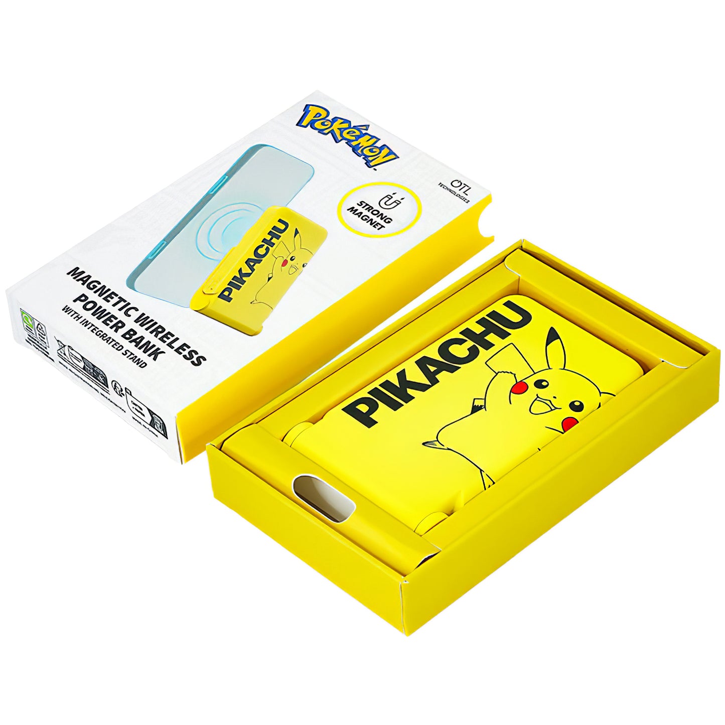 OTL Pokemon Pikatchu Wireless External Battery, 5000mAh, 20W, PD + FQI, 1 x QI - 1 x USB-C, Yellow PK1191