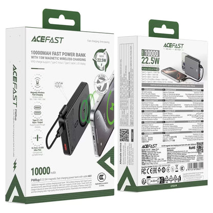 Acefast M31 Wireless External Battery, 10000mAh, 22.5W, QC + PD + FQI, 1 x QI - 1 x USB-A - 2 x USB-C, Black