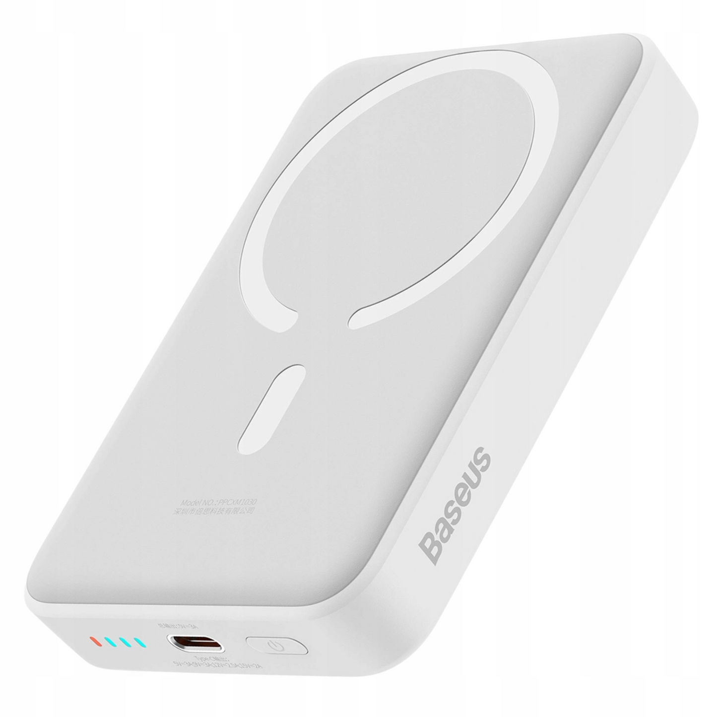 Baseus Magnetic Mini External Wireless Battery, 10000mAh, 30W, PD + FQI, 1 x QI - 1 x USB-C, White PPCX110202