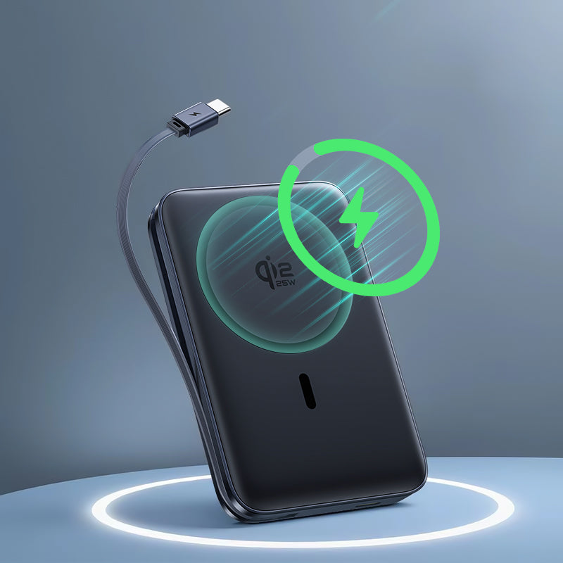 Baseus PicoGo AM61 Wireless External Battery, 10000mAh, 45W, PD + FQI, 1 x QI - 2 x USB-C, Black E0028V00