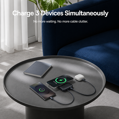 Baseus PicoGo AM61 Wireless External Battery, 10000mAh, 45W, PD + FQI, 1 x QI - 2 x USB-C, Black E0028V00
