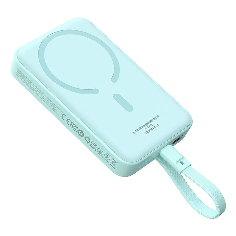 Baseus Magnetic Mini Wireless External Battery, 10000mAh, 30W, PD + FQI, 1 x Lightning - 1 x QI - 1 x USB-C, Blue P1002210B333-00