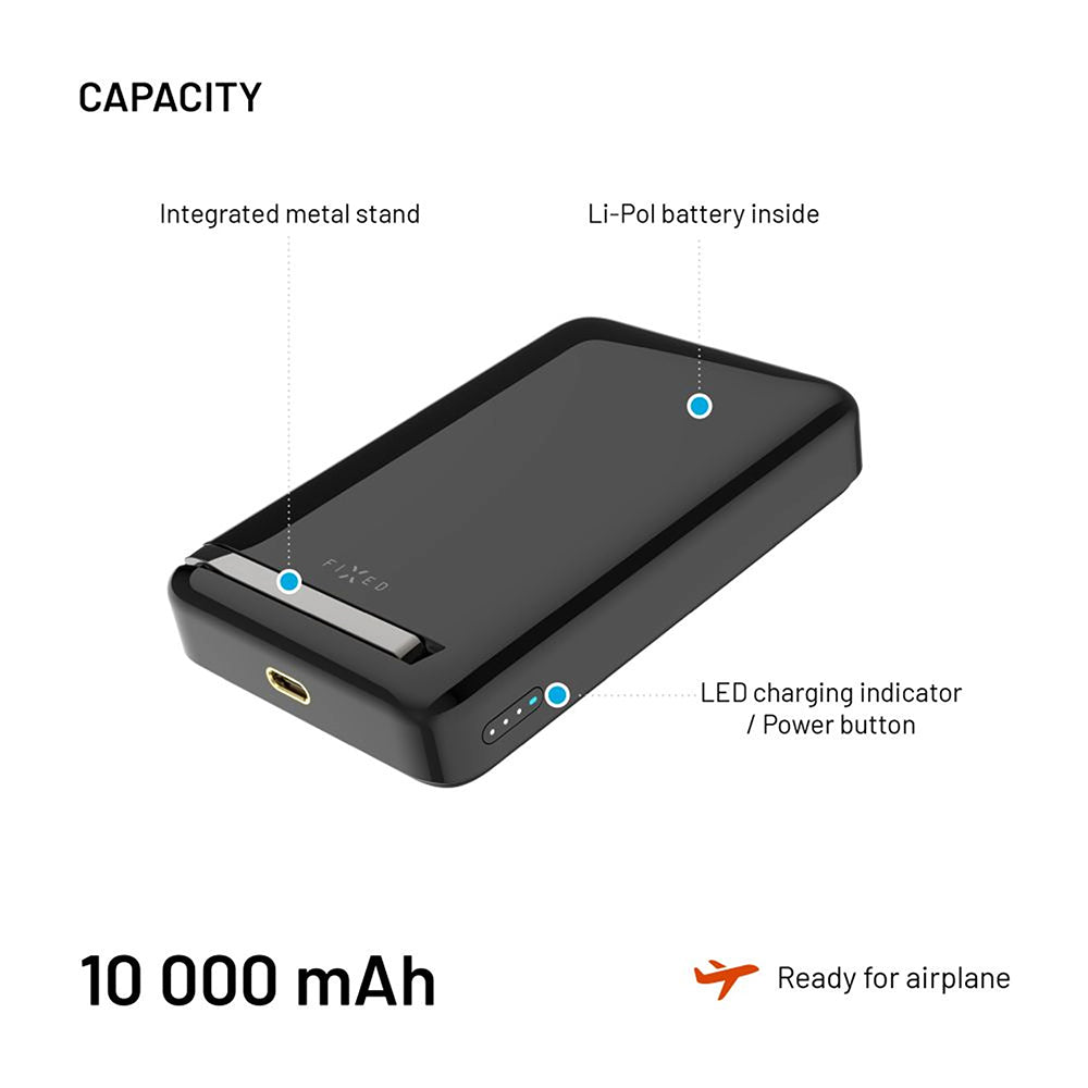 Fixed MagZen 10 Pro Wireless External Battery, 10000mAh, 30W, PD + FQI, 1 x QI - 1 x USB-C, Black