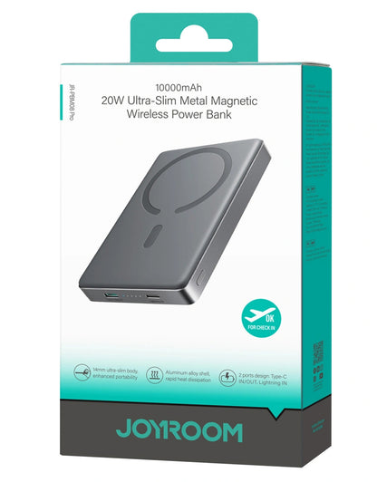 Joyroom JR-PBM08 Pro Wireless External Battery, 10000mAh, 22.5W, PD + FQI, 1 x QI - 2 x USB-C, Gray