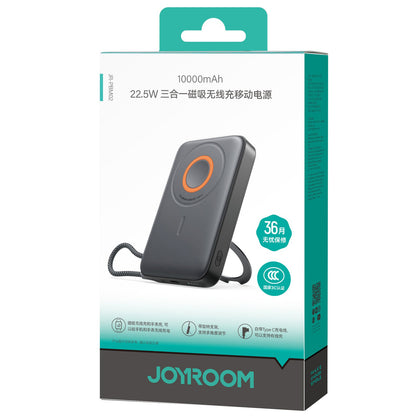 Joyroom JR-PBM02 Wireless External Battery, 10000mAh, 22.5W, PD + FQI, 1 x QI - 2 x USB-C, Black